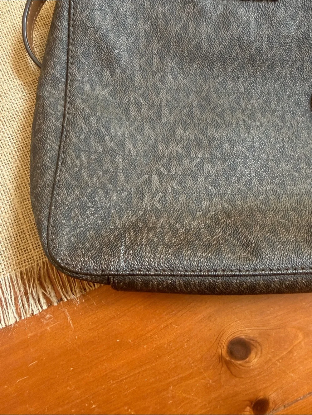 Michael Kors Dark Brown MK Logo Shoulder Bag with Gold Hardware